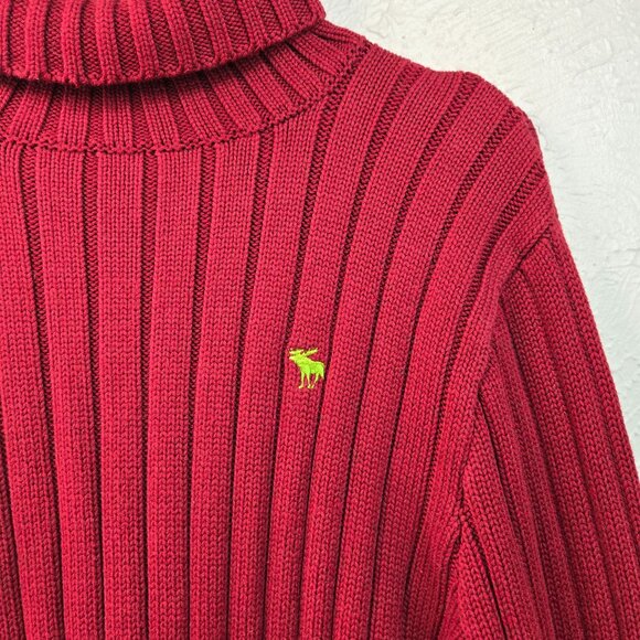 Abercrombie Vintage Turtleneck Sweater Men L Red Ribbed Chunky Y2k Preppy Retro - Picture 9 of 12